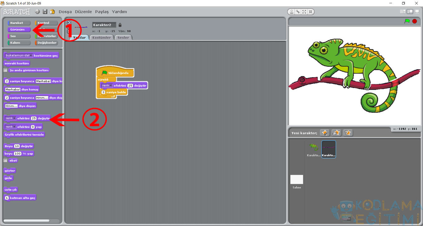 scratch renk değiştirme - dal rengi değiştir