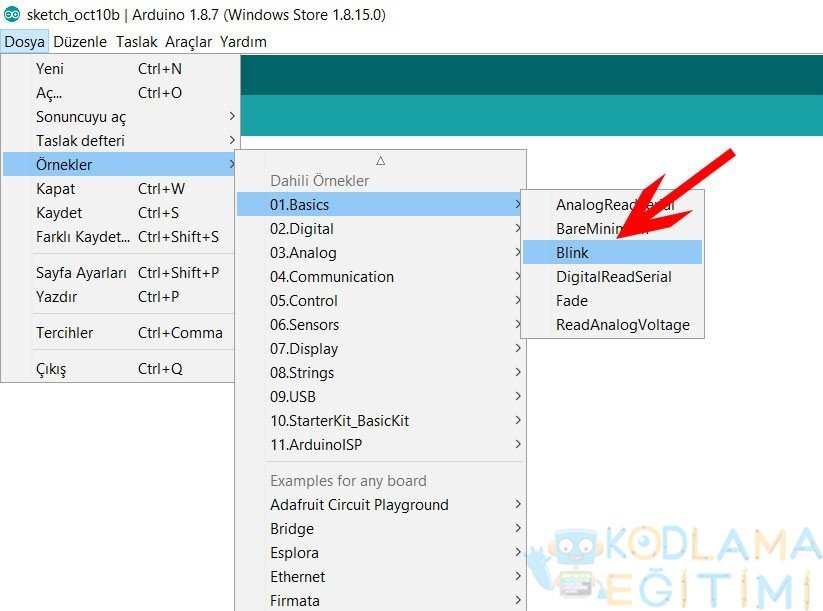 arduino blink kodu ile test ve sağlamlık kontrolü