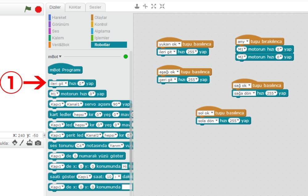 mBot Klavyeden Kontrol Kod Bloğu 2